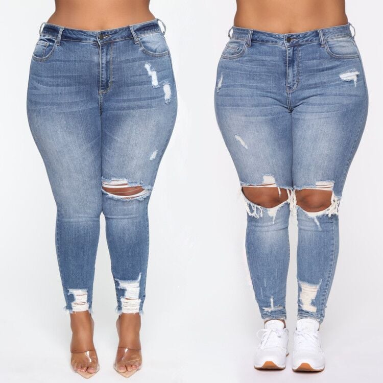 Stretch Ripped Plus Size Women's Jeans