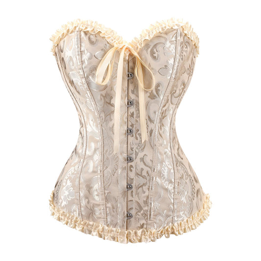 Demays Corset Tops for WomenBustier Shapewear LingerieLace Tied Tight Corset (US Alpha Large Regular Regular Beige)