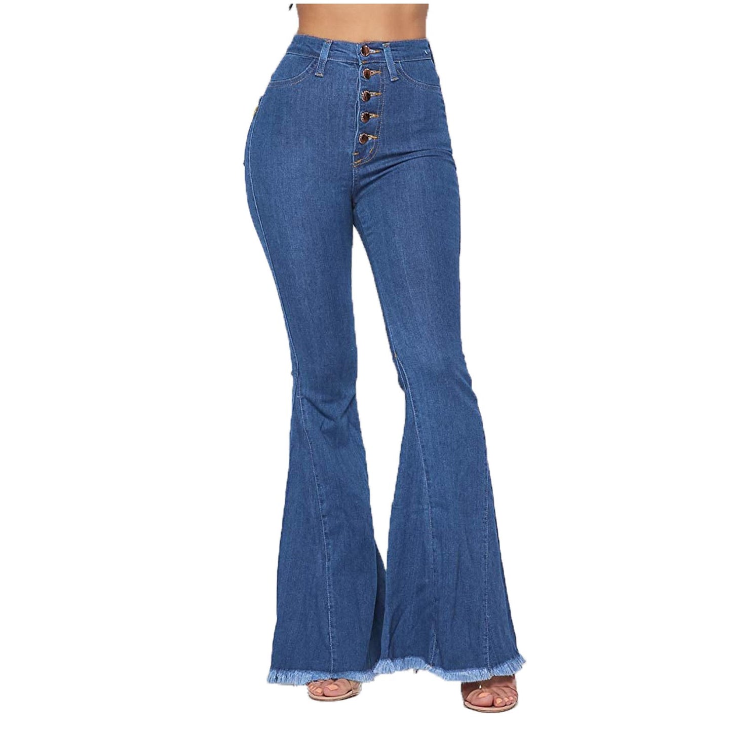High Waist Buttoned Flared Denim Pants