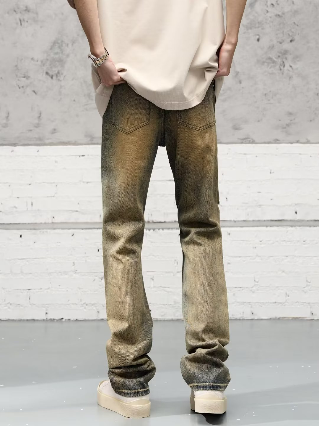 Ripped Denim Jeans - Long Style Denim Trousers
