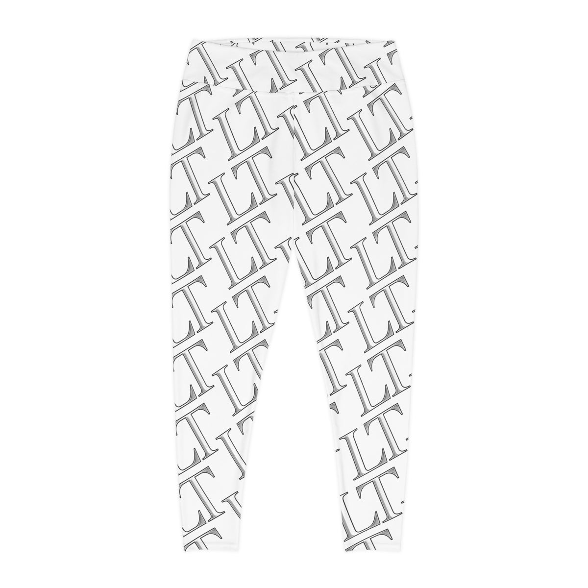 Plus Size Leggings — White Monogram All-Over Print
