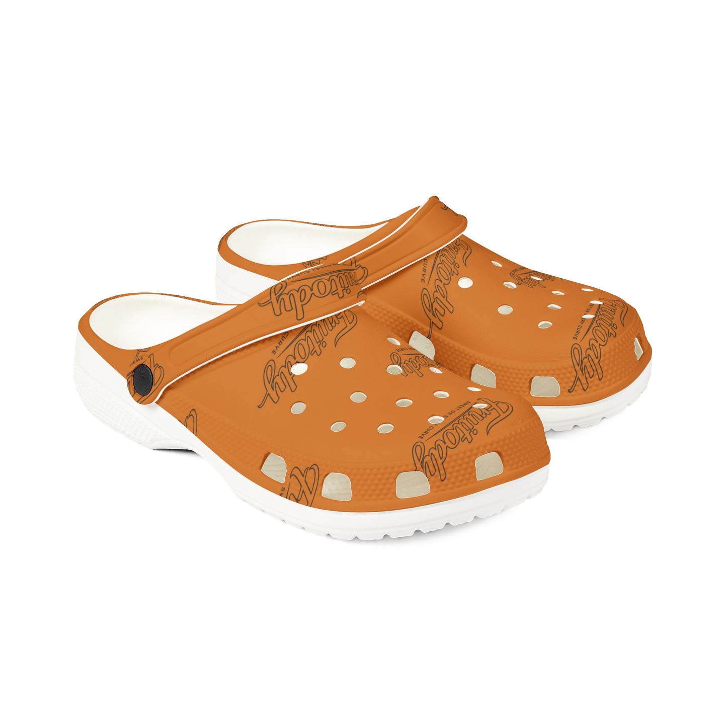 Orange FRUITODY-Foam Clogs — Comfortable Slip-On Shoes with All-Over Logo Print