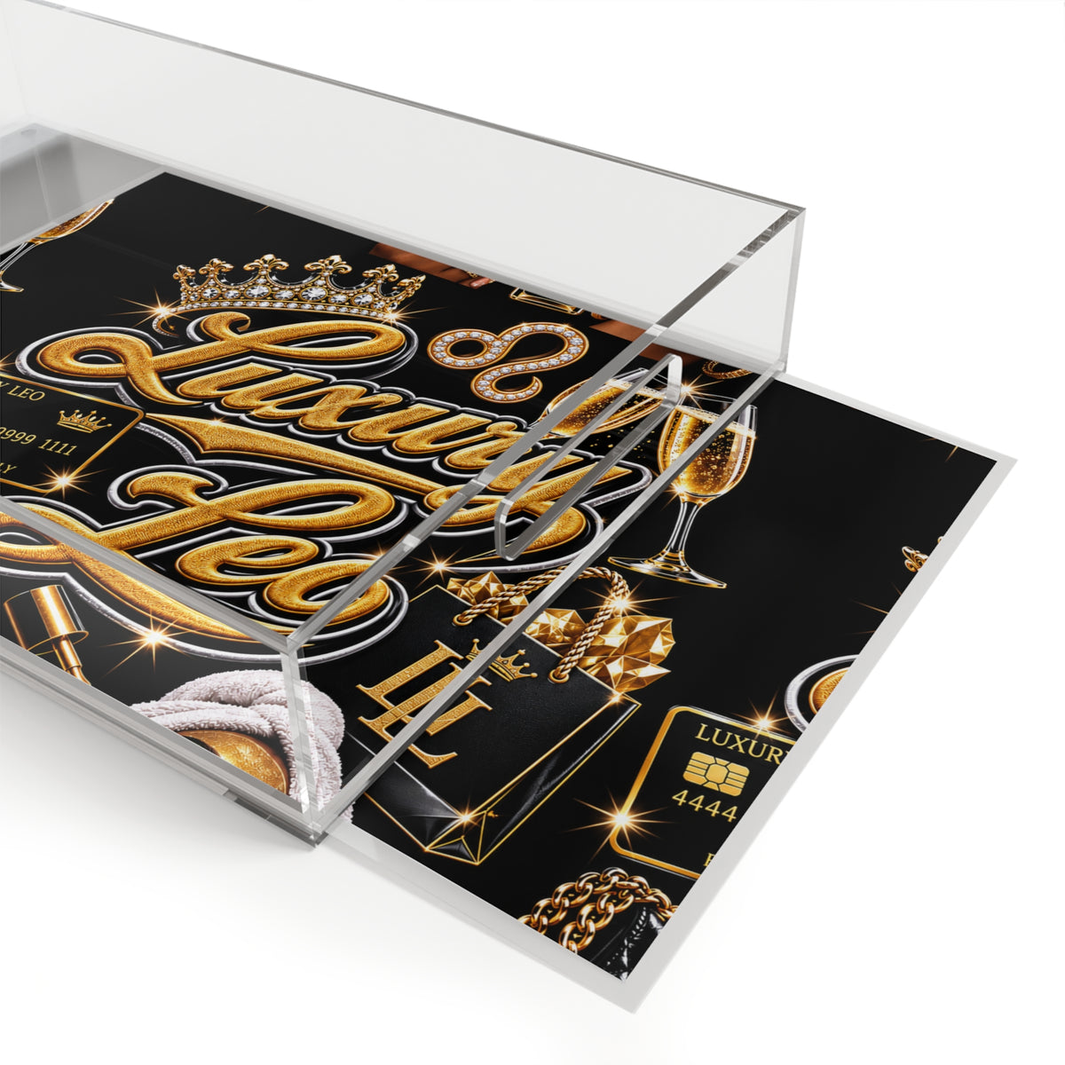 Luxury Leo Acrylic Serving Tray — Zodiac Leo Glam Champagne Design