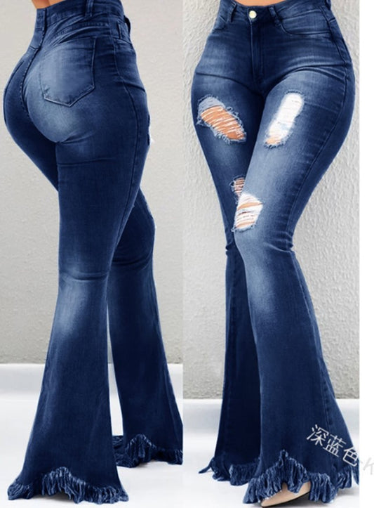 High-Waisted Fringed Denim Jeans for Women