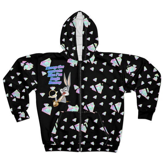 Bugs carrot "I Smell the Future" Zip Hoodie — Retro Cartoon Graphic Hoodie