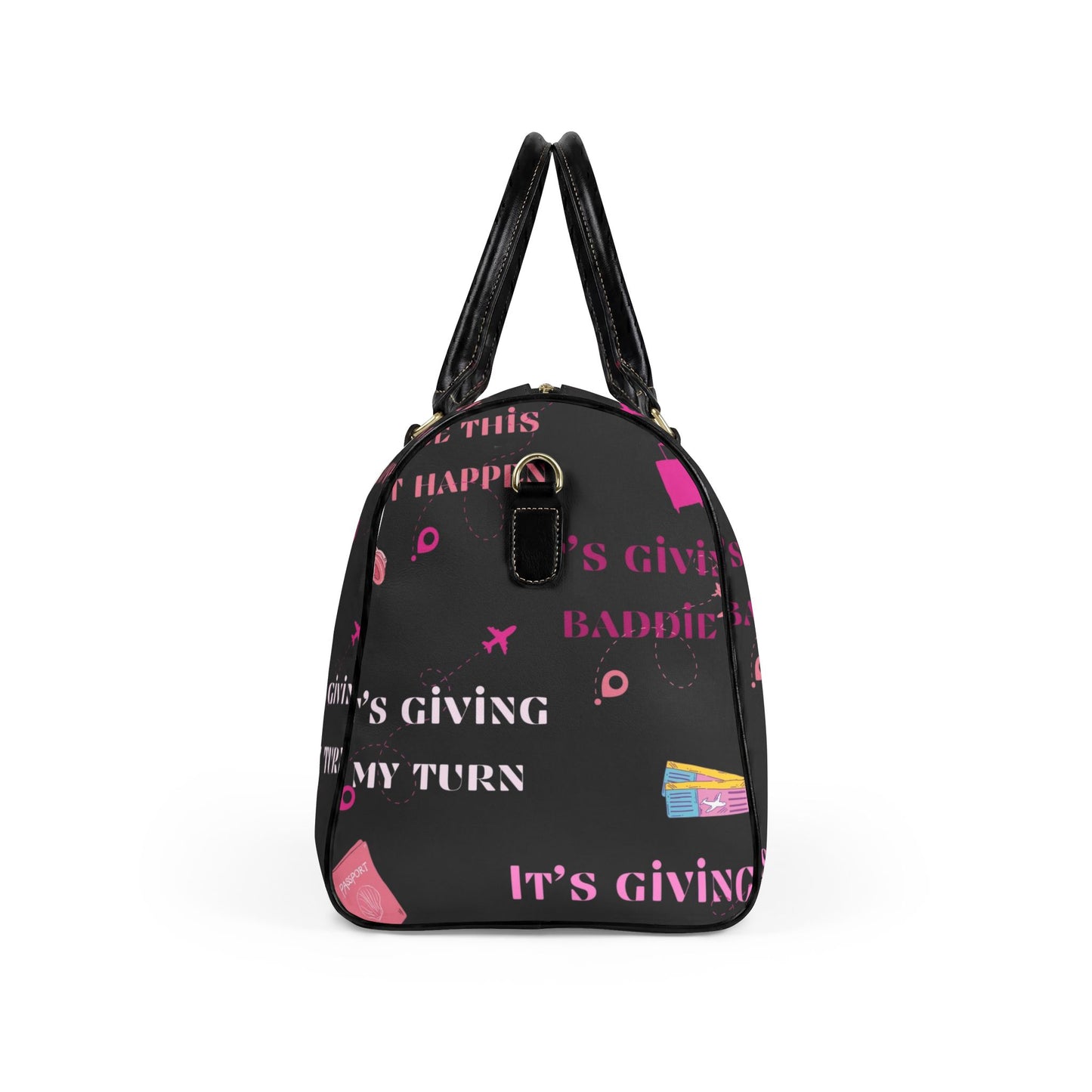 Leather Travel Bag — "It's Giving My Turn" Pink Graphic Weekender for Baddies