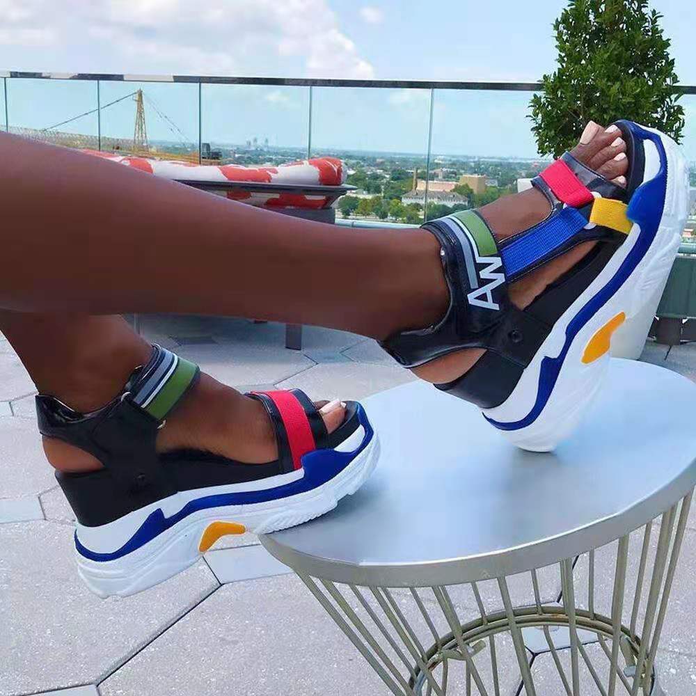 Thick-Soled Ladies Sandals with Velcro and Color Match