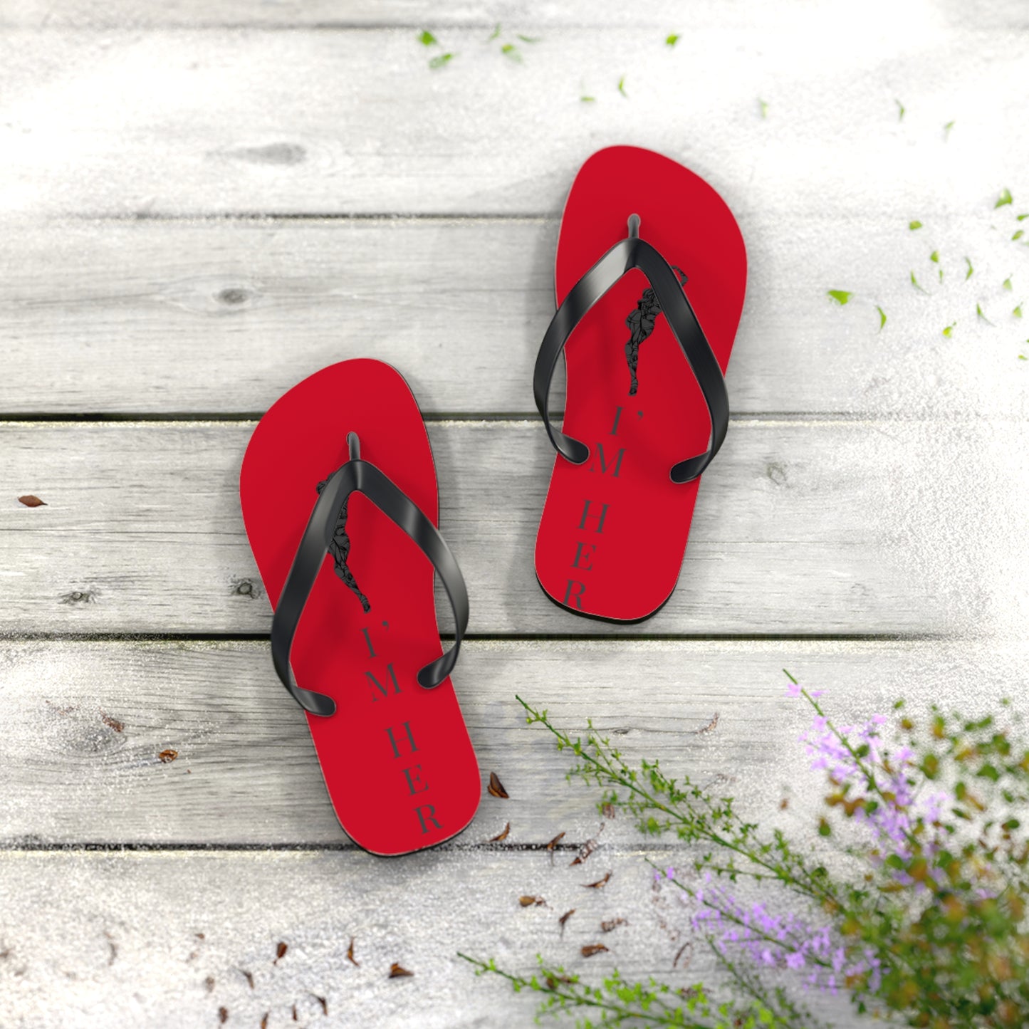 Red 'I'm Her' Flip Flops – Couples Beach Sandals