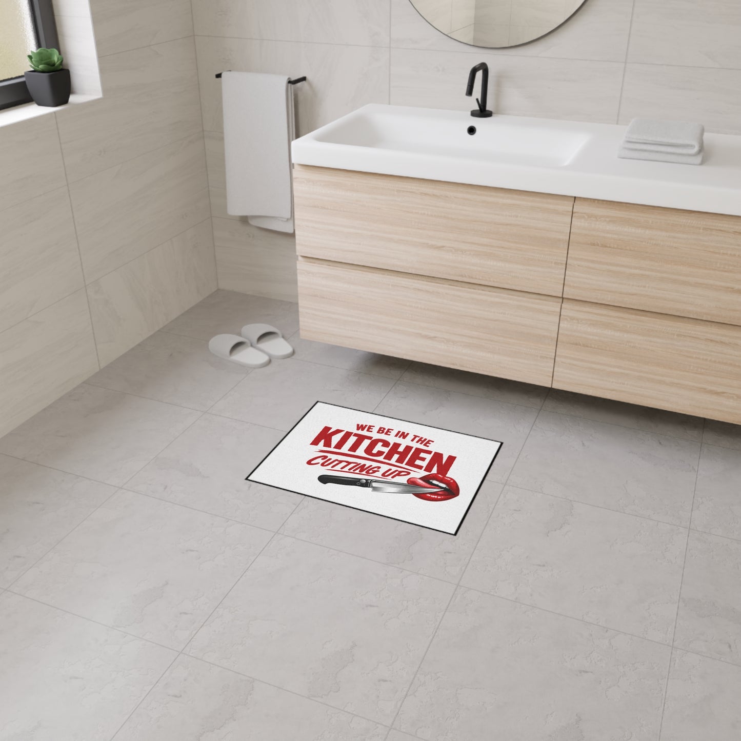 Kitchen Floor Mat – “We Be In The Kitchen Cutting Up” Heavy-Duty Non-Slip Welcome Rug