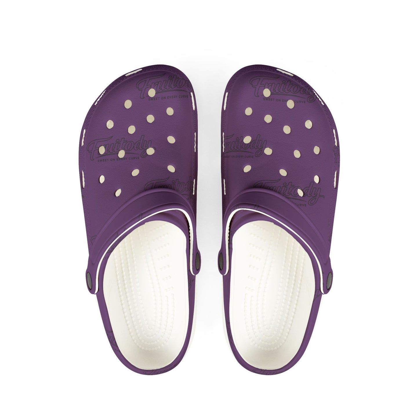 Grape FRUITODY-Foam Clogs — Comfortable Slip-On Shoes with All-Over Logo Print