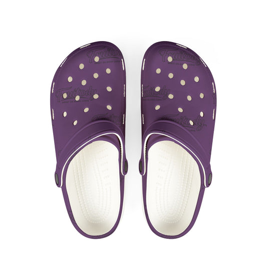 Grape FRUITODY-Foam Clogs — Comfortable Slip-On Shoes with All-Over Logo Print