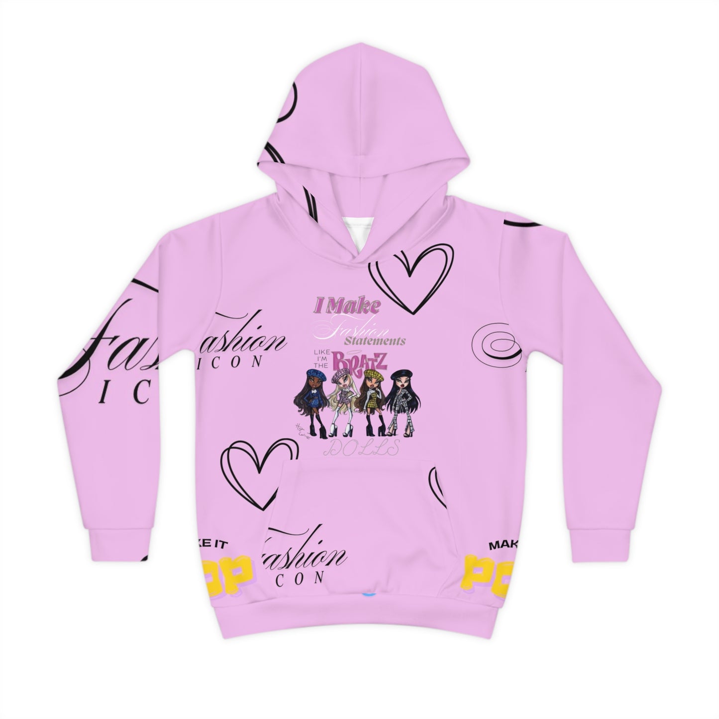 Kids Pink Fashion Hoodie — 'I Make Fashion' Graphic All-Over Print