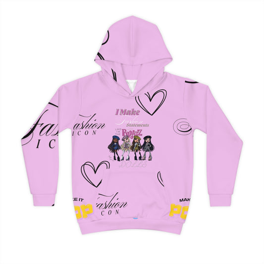Kids Pink Fashion Hoodie — 'I Make Fashion' Graphic All-Over Print