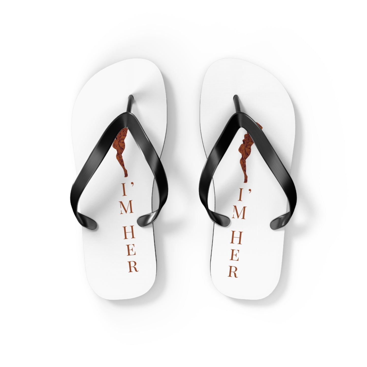 Flip Flops — "I'M HER" white Beach Flip Flops with Braided Hair Design