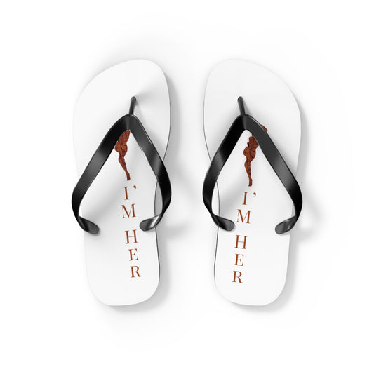 Flip Flops — "I'M HER" white Beach Flip Flops with Braided Hair Design