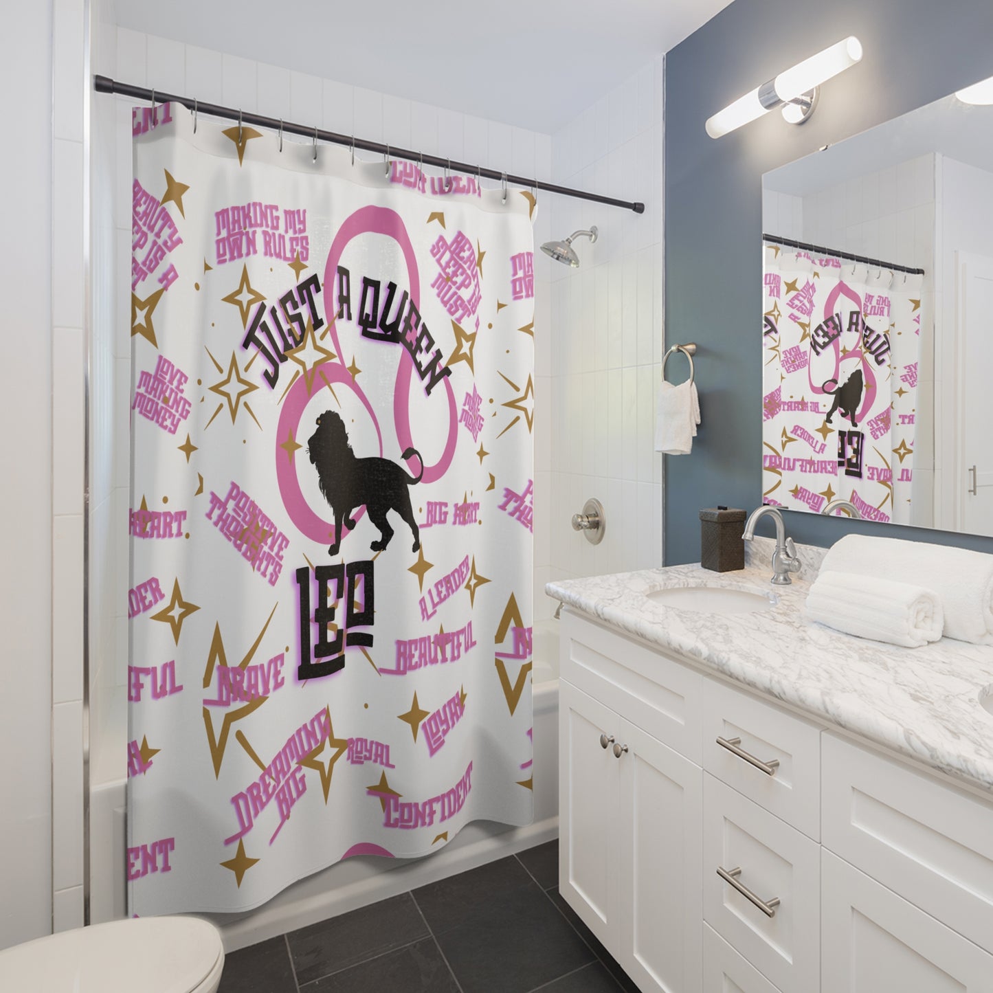Shower Curtain - Just a Queen Design, Lion Decor, Modern Bathroom Accessory, Empowering Gift, Home Decor Must-Have
