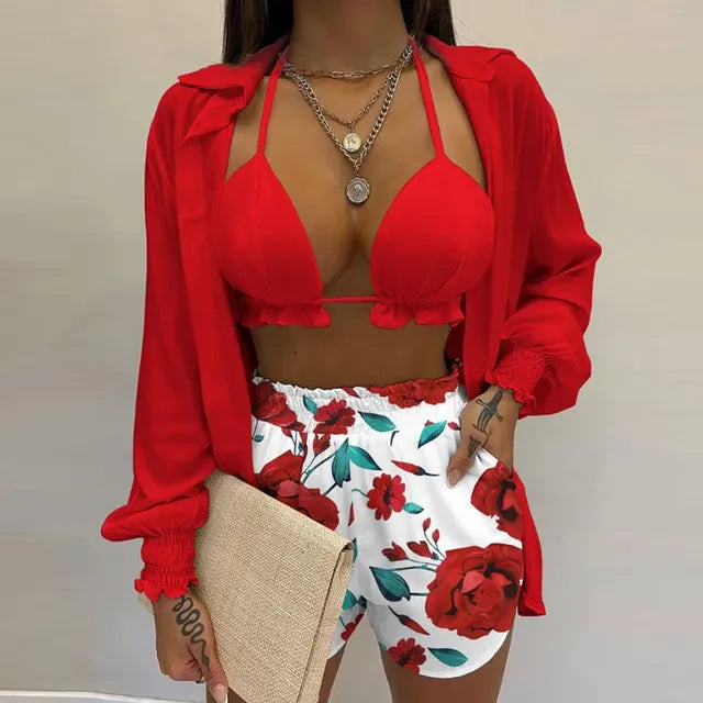 2026 Summer Women's Sexy Three-Piece Beach Outfit