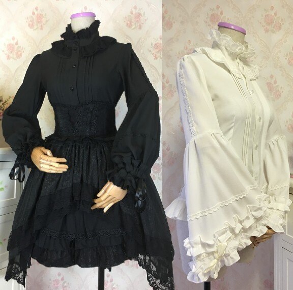 Gothic Vintage Lolita Dress with Lace Blouse and Sleeves