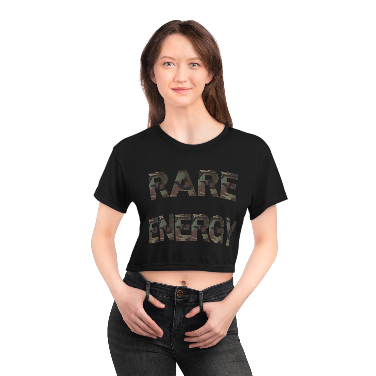 Rare Energy Crop Tee — Bold Color Brush Script Feminine Pride Top