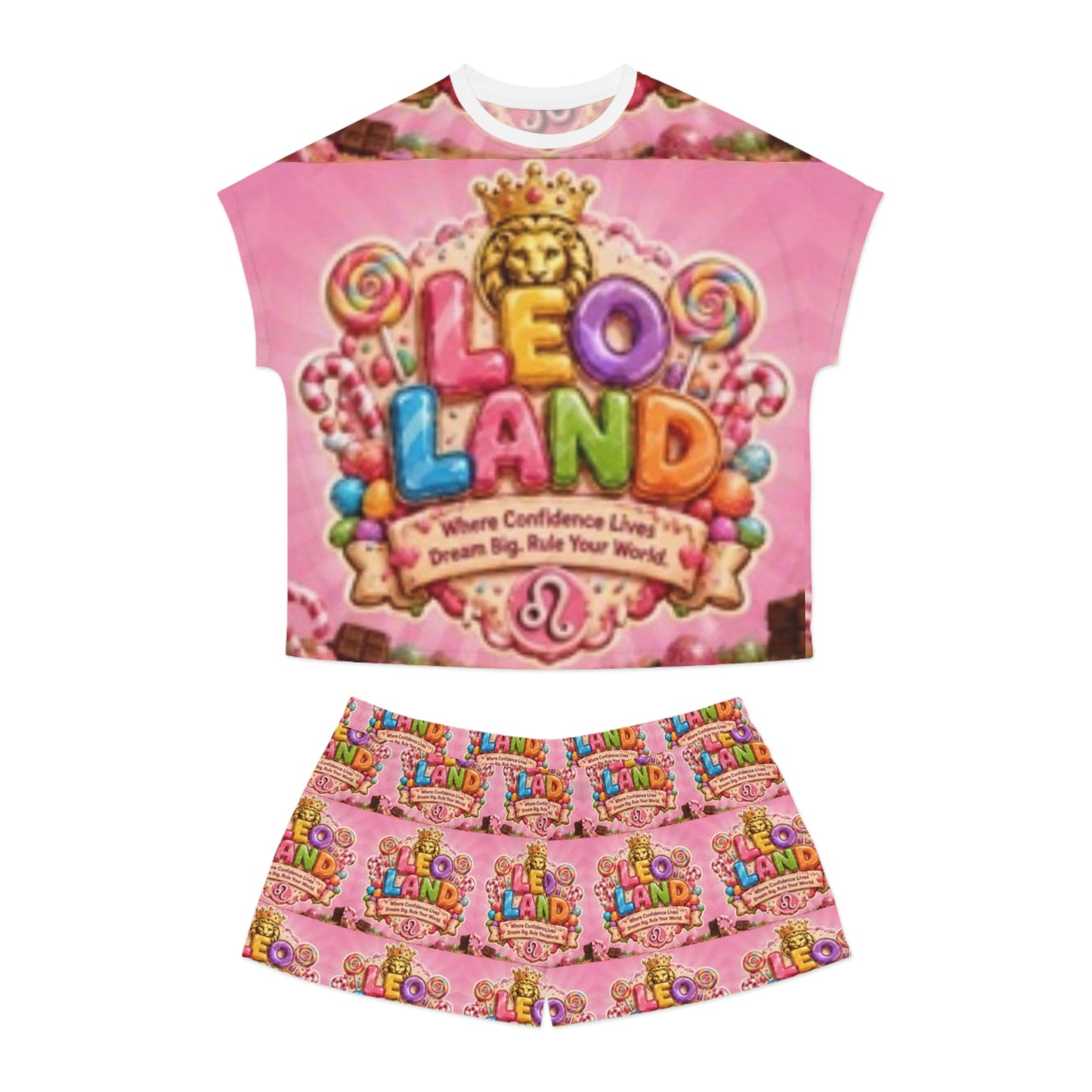 Leo Land Women's Pajama Set — Cute Pink Zodiac Sleepwear with 'Leo Land' Design