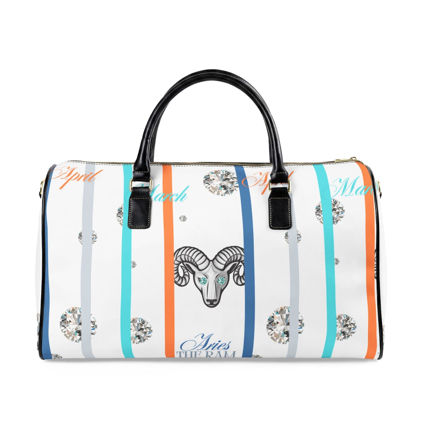 Zodiac Aries Leather Travel Bag — Striped Astrological Duffle