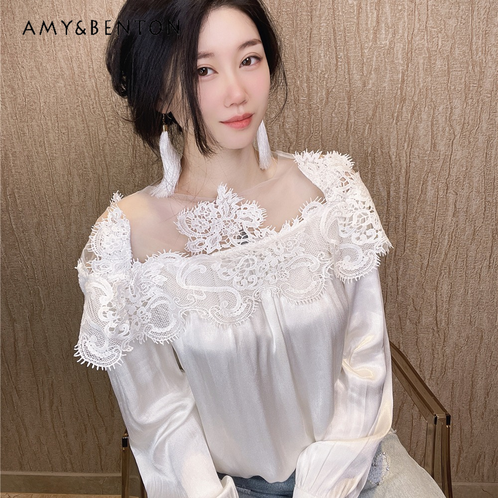 2026 Off-Shoulder Satin Silk Mesh Blouse for Women