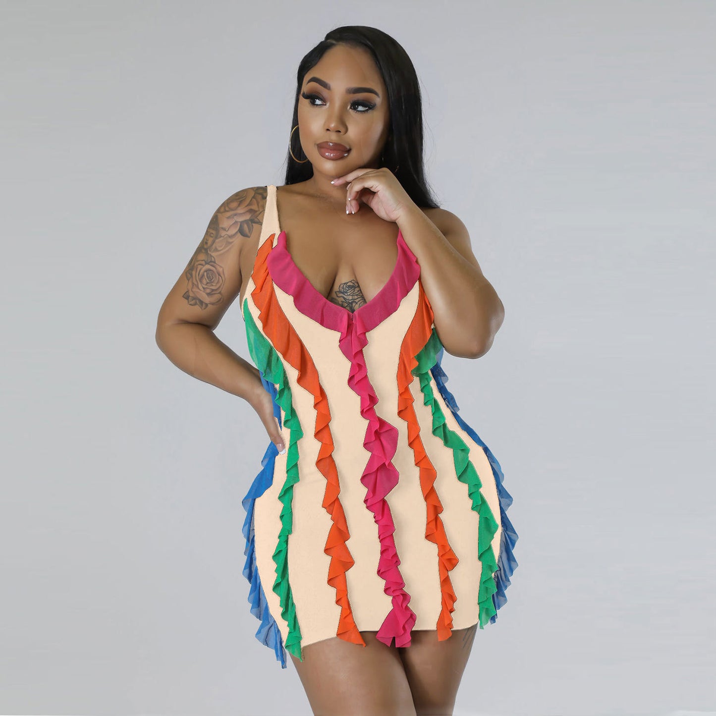 Women's Solid Color Pleated Mesh Wrap Dress