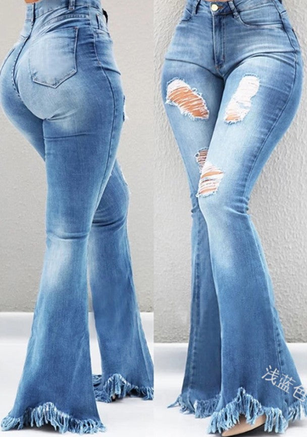 High-Waisted Fringed Denim Jeans for Women