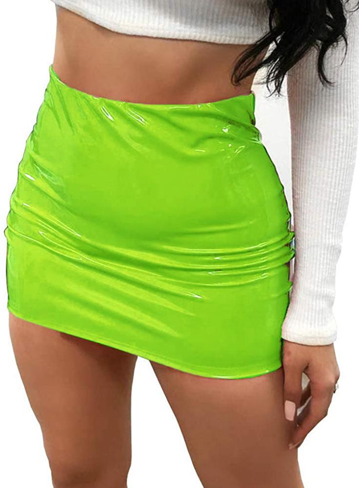 Bright Leather Bag and Half Length Miniskirt