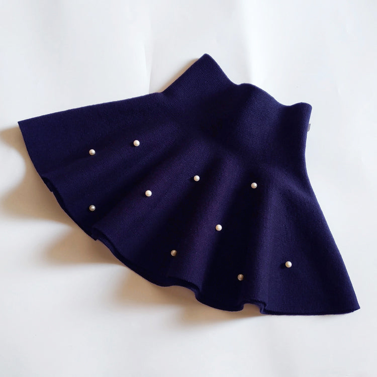 High Waist Knitted Pearl Umbrella Skirt for Girls