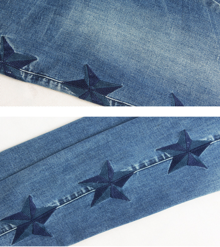 Embroidered Star Denim Cropped Pants