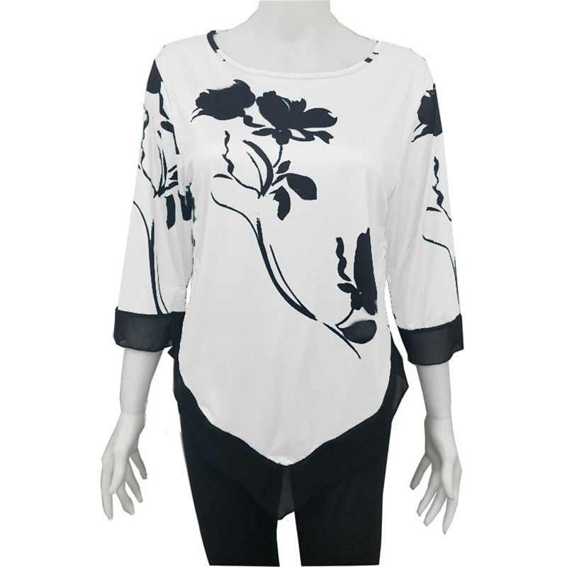 Trendy Round Neck Loose Blouse with Irregular Hem