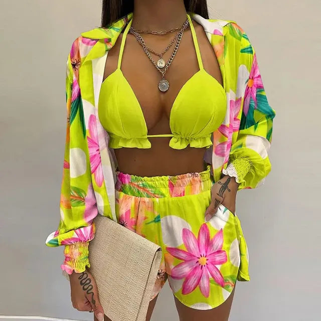 2026 Summer Women's Sexy Three-Piece Beach Outfit
