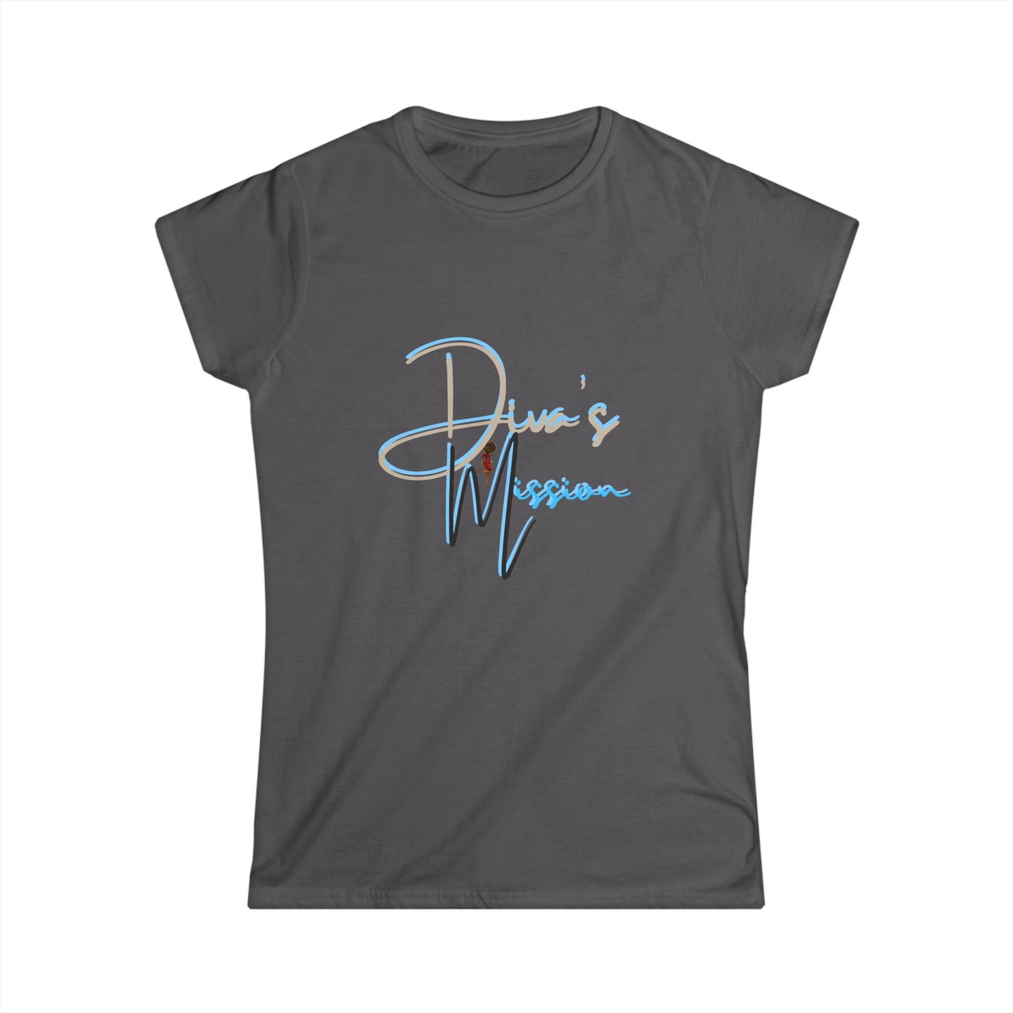 Blue Women's Tee - 'Diva's Mission' Script Logo Graphic