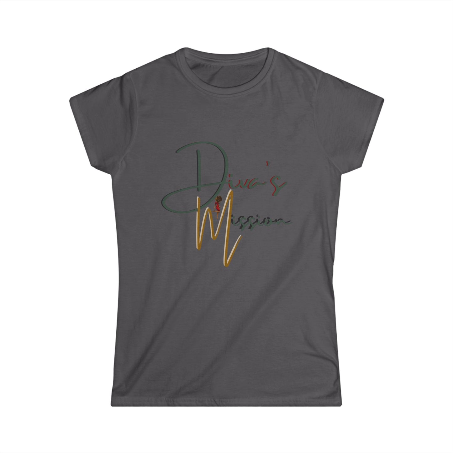 Green Women's Tee - 'Diva's Mission' Script Logo Graphic