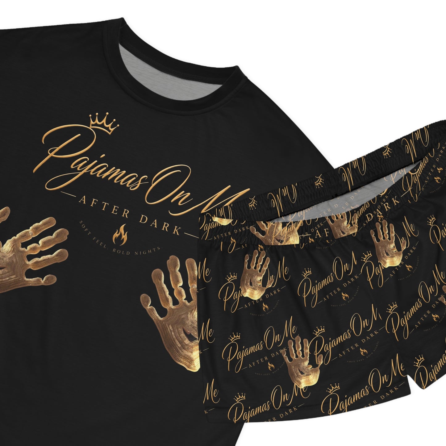 Pajamas On Me Women's Short Pajama Set — Black & Gold Handprint Sleepwear