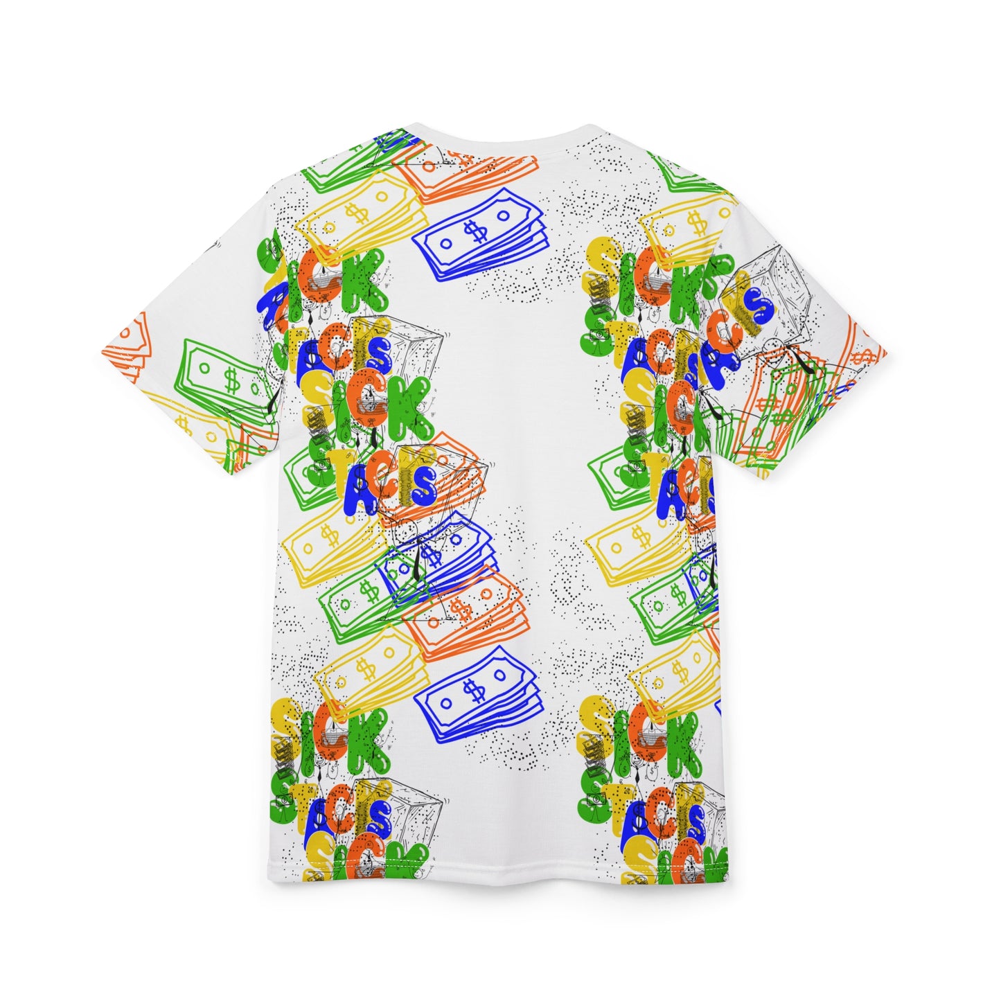 Money Stacks Graphic Tee — Colorful Cash All-Over Print Shirt