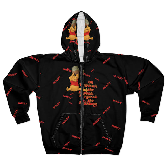On Pooh Zip Hoodie — "On Winnie the Pooh, You Know I'm Sweet"