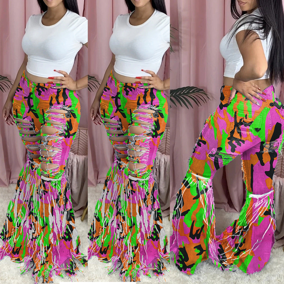 Women's Casual Flared Tassel Denim Trousers