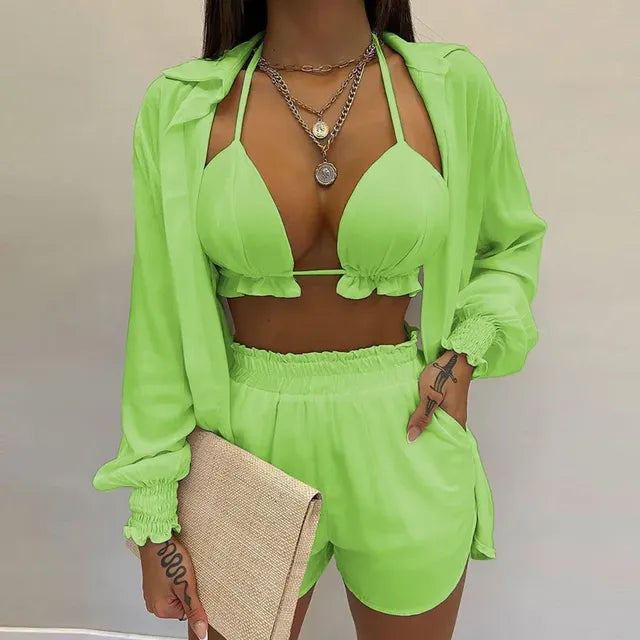 2026 Summer Women's Sexy Three-Piece Beach Outfit