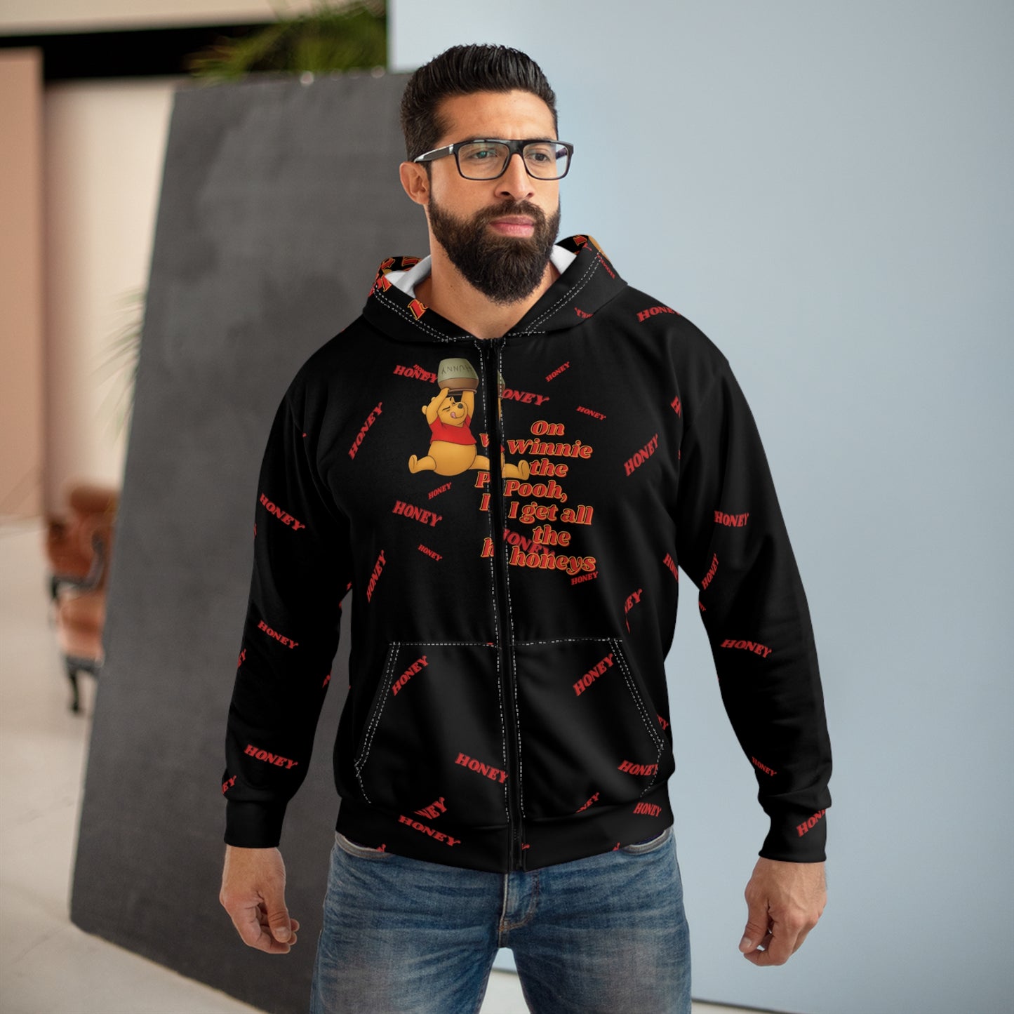 On Pooh Zip Hoodie — "On Winnie the Pooh, You Know I'm Sweet"