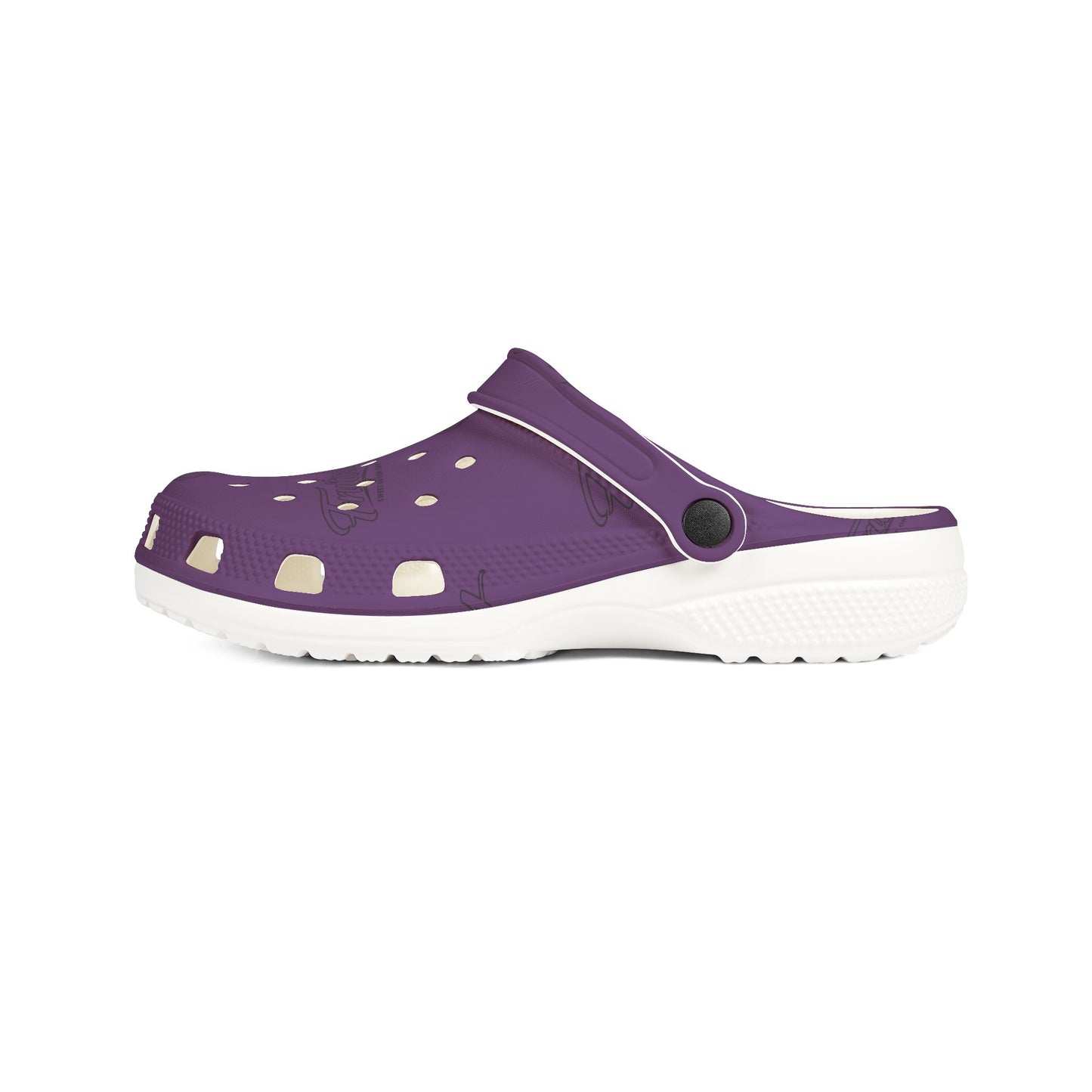Grape FRUITODY-Foam Clogs — Comfortable Slip-On Shoes with All-Over Logo Print