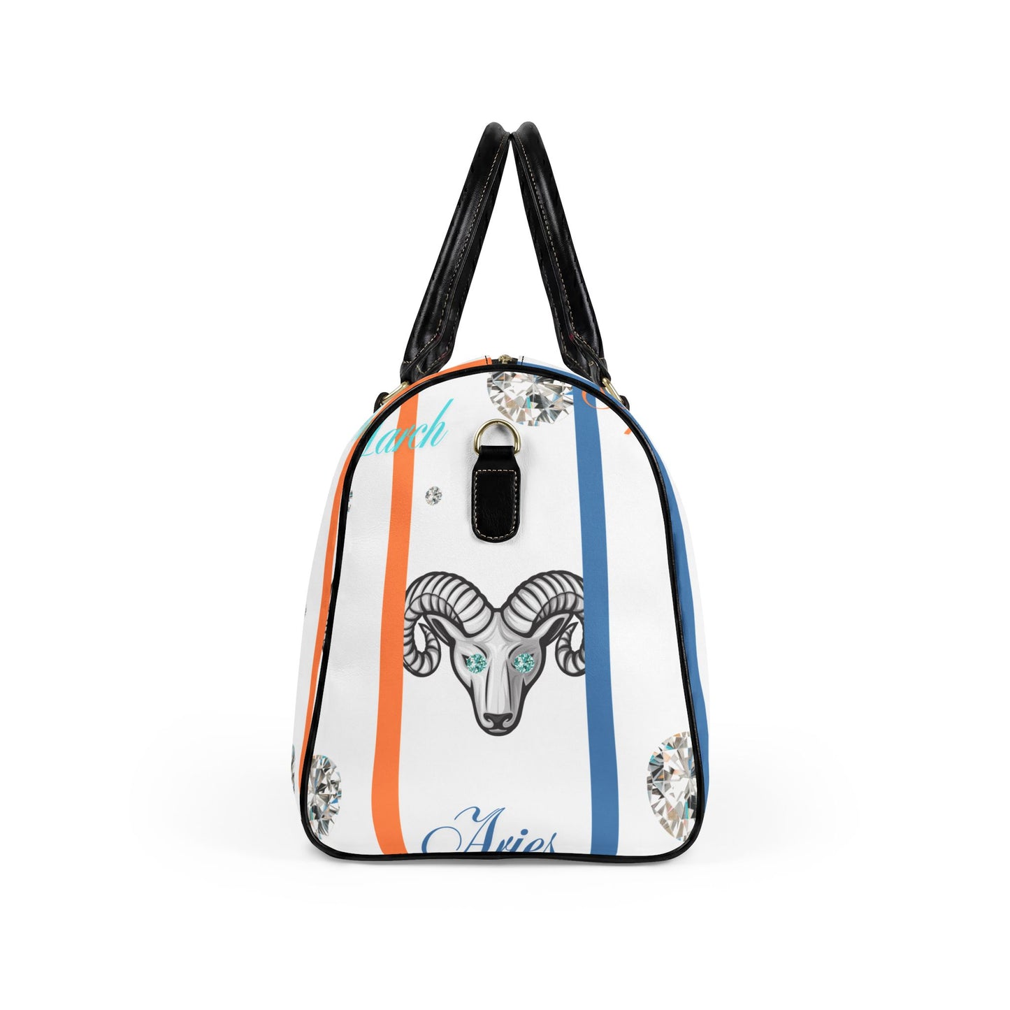Zodiac Aries Leather Travel Bag — Striped Astrological Duffle