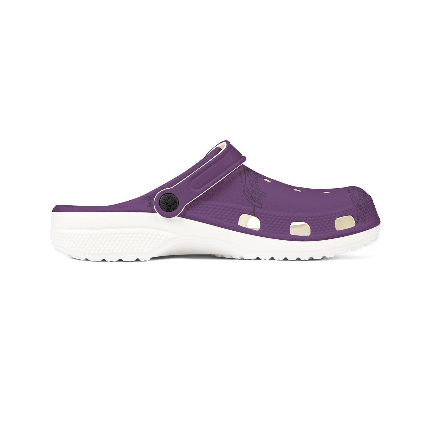 Grape FRUITODY-Foam Clogs — Comfortable Slip-On Shoes with All-Over Logo Print
