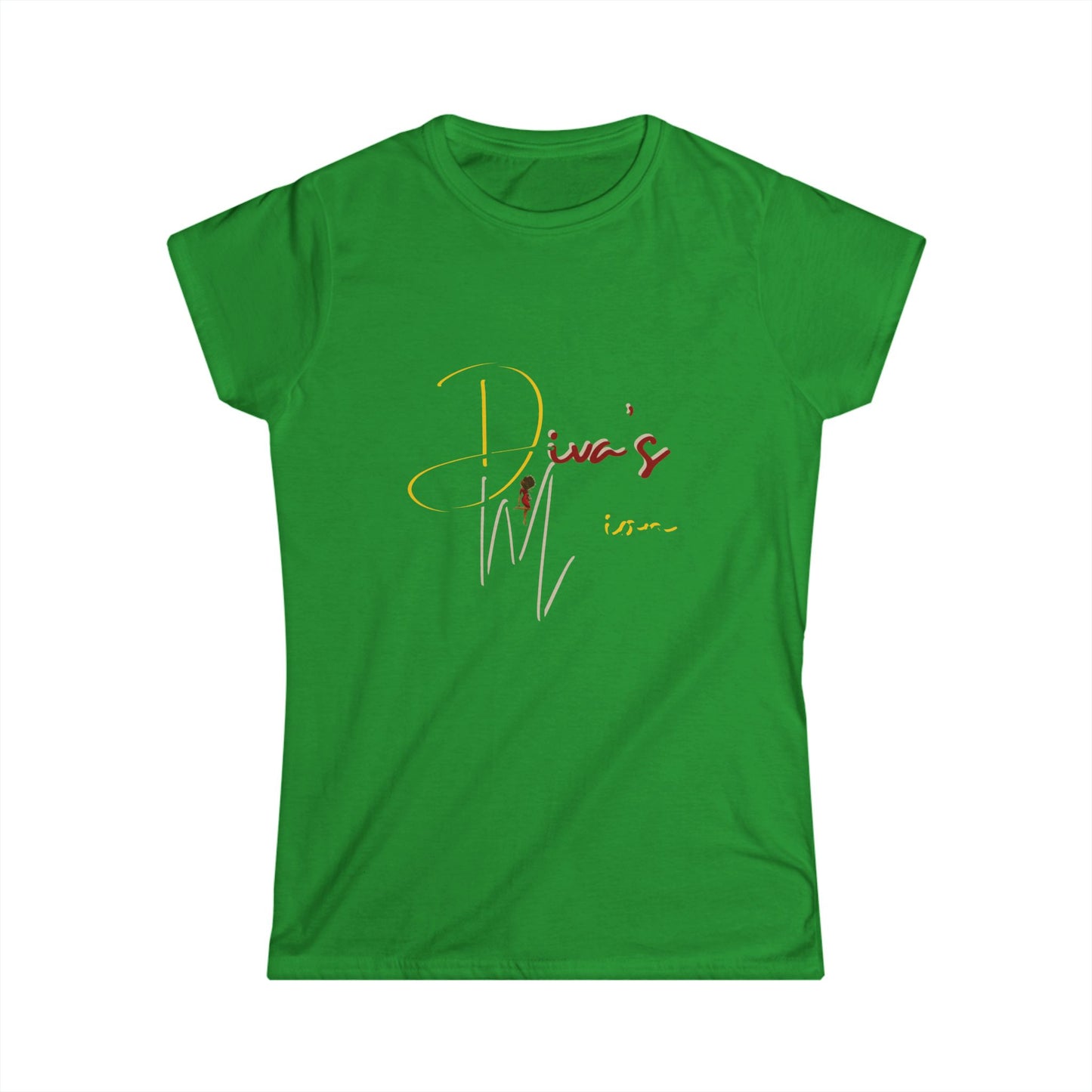 White Women's Tee - 'Diva's Mission' Script Logo Graphic