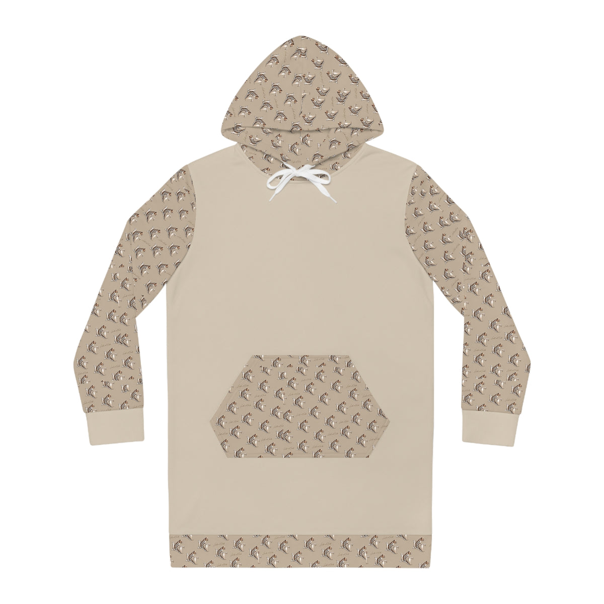 LT Beige Mini Dachshund Pattern Hoodie Dress — Cozy Dog Lover AOP