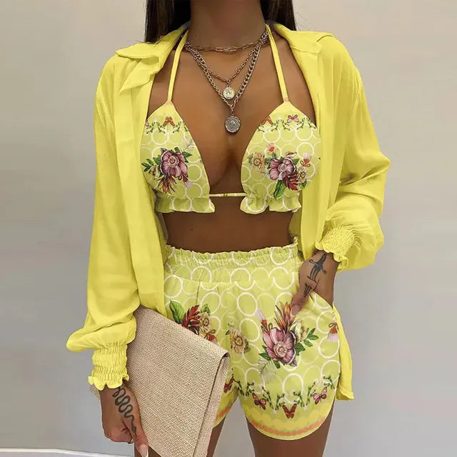 2026 Summer Women's Sexy Three-Piece Beach Outfit