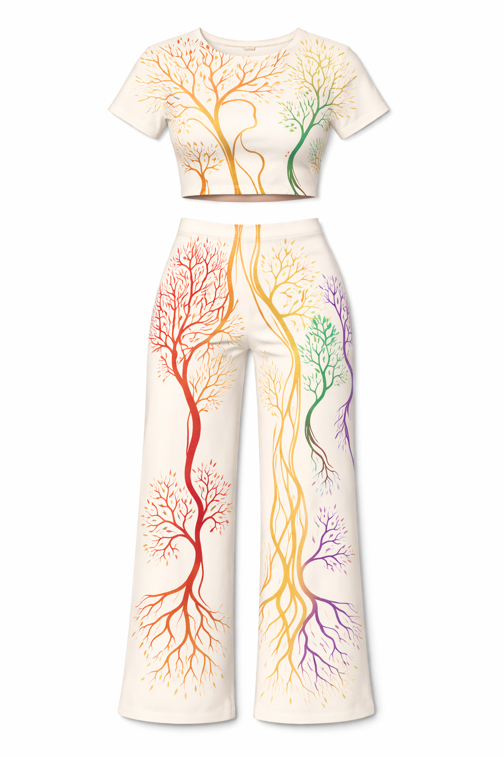 Fruitody’s Colorful Branch-Crop Tee — Vibrant All-Over Print