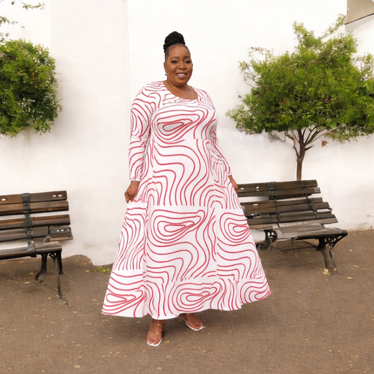 Women's Long Sleeve Dance Dress — Pink Abstract Swirl AOP