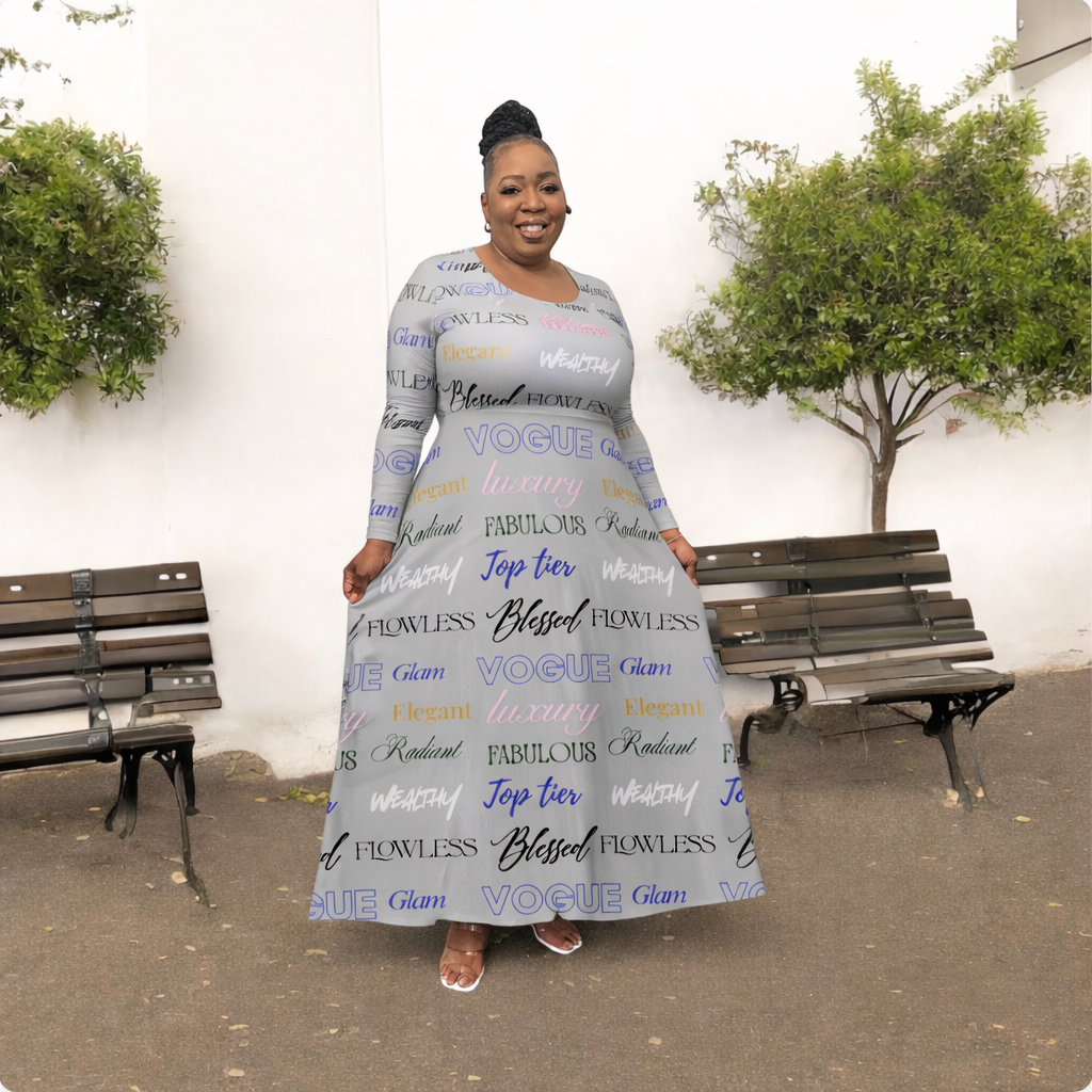 Women's Long Sleeve Dance Dress — Inspirational Word Print AOP